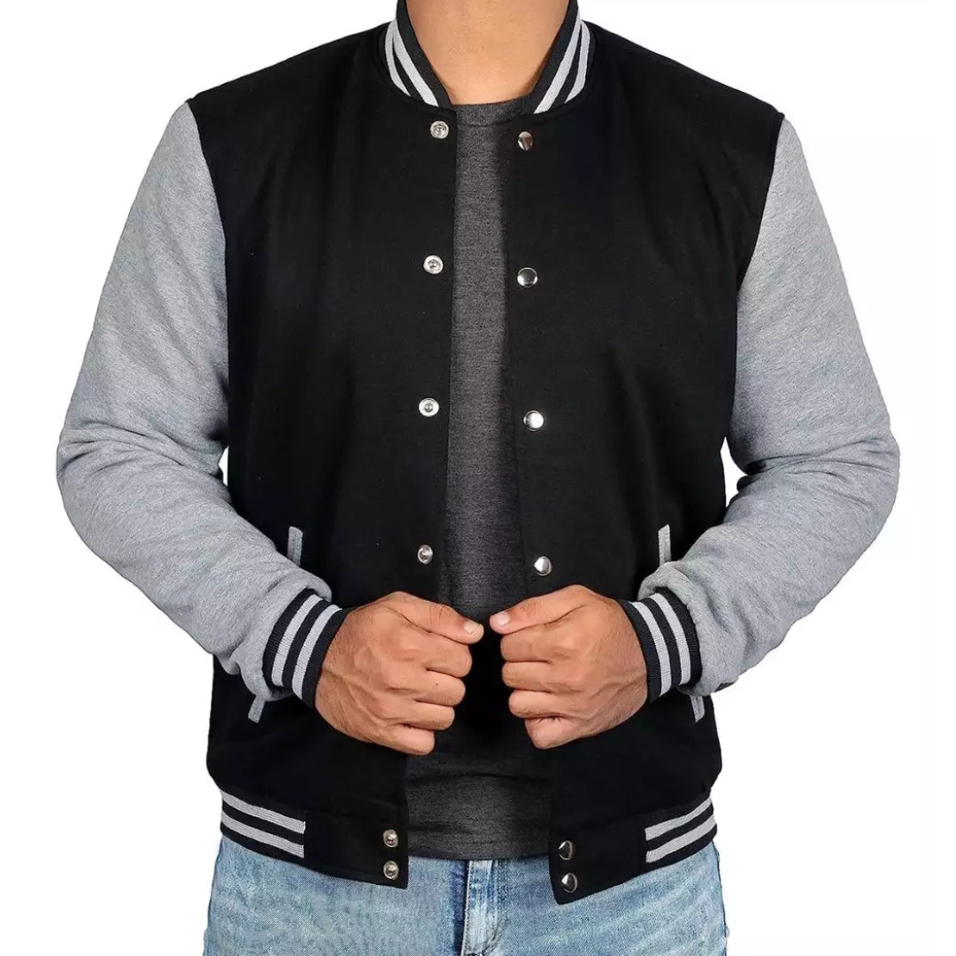 Men's Black & Grey Baseball Varsity Jacket - Bomber Style image 1