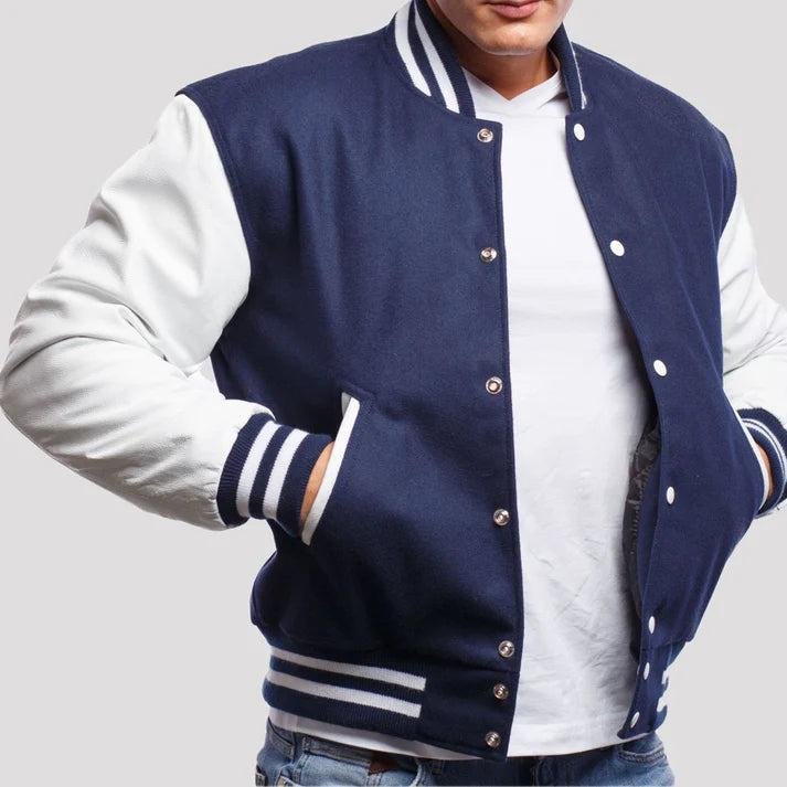 Men's Royal Blue & Bright White Wool Varsity Jacket image 0