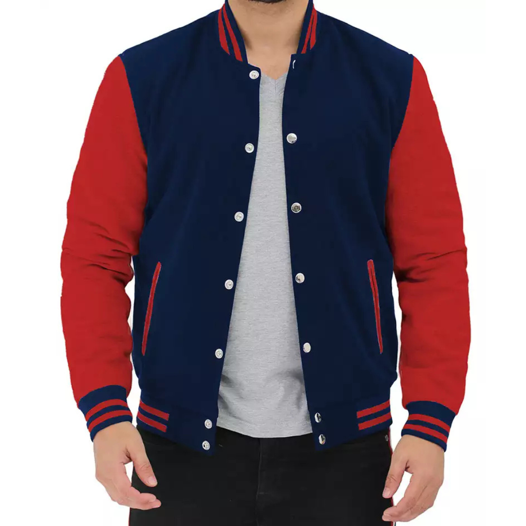 Men's Red and Navy Blue Varsity Jacket - Baseball-Style Jacket image 0