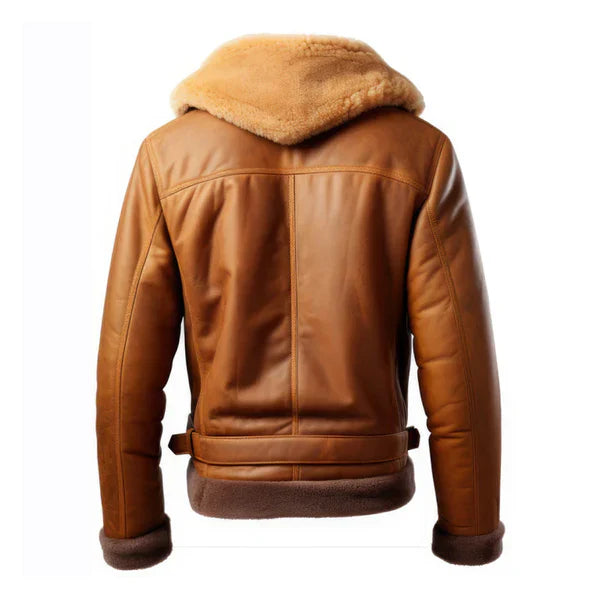 Men's B3 Zipper Faux Shearling Brown Leather Jacket image 1