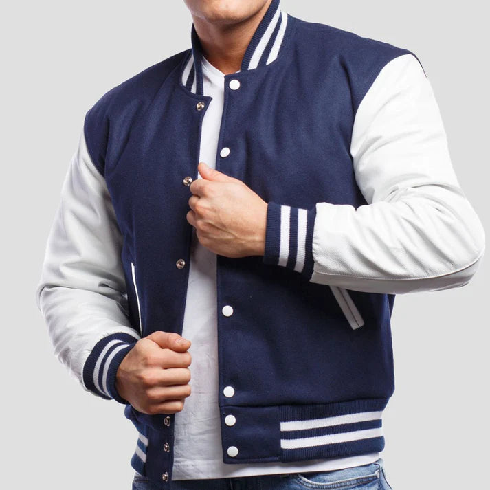 Men's Royal Blue & Bright White Wool Varsity Jacket image 1