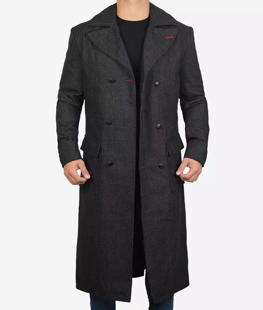 Men's Gray Double Breasted Detective Wool Coat image 1