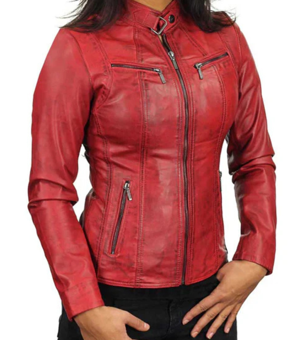 Women's Red Versona Leather Jacket image 1