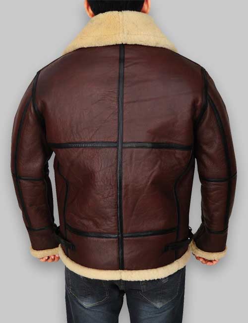 B3 RAF Men Shearling Brown Leather Jacket image 5