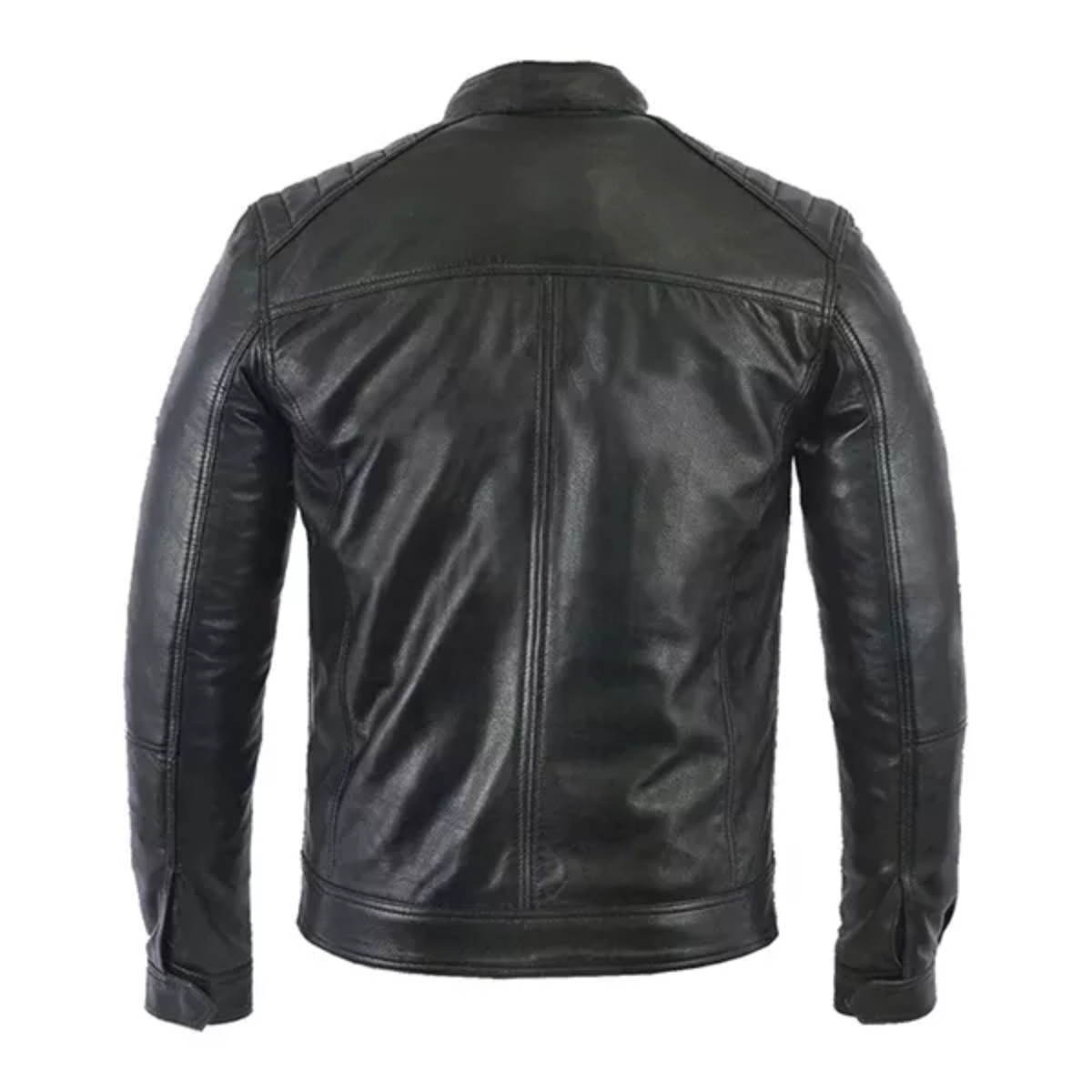 Mens Black Leather Biker Moto Jacket image 1