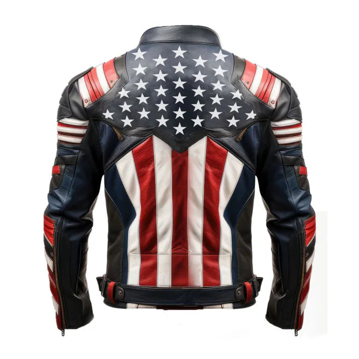 Men's American Flag Casual Zipper Leather Jacket image 1