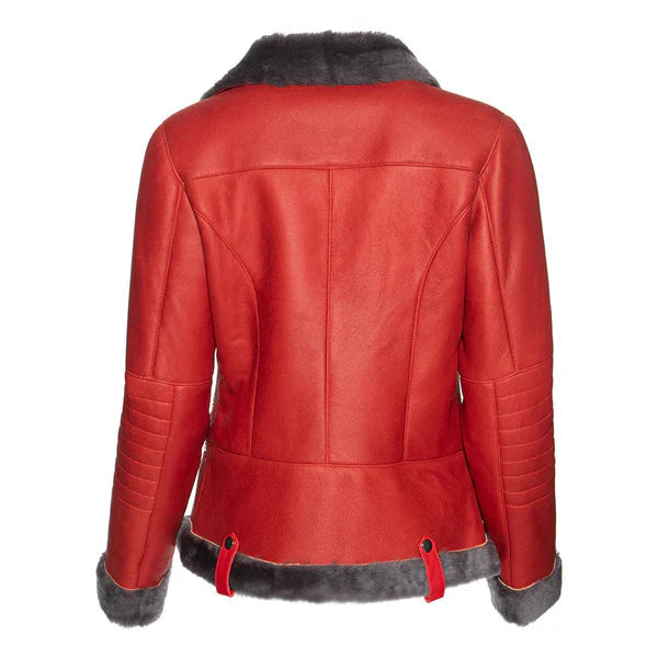 Women's Spanish Merino Red Shearling Leather Jacket image 1