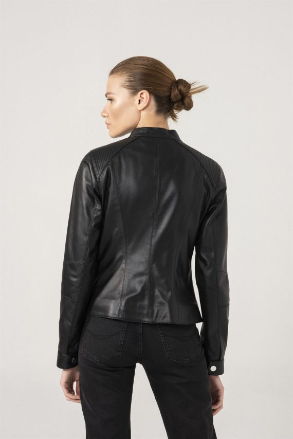 Biker Style Women Casual Black Leather Jacket image 0