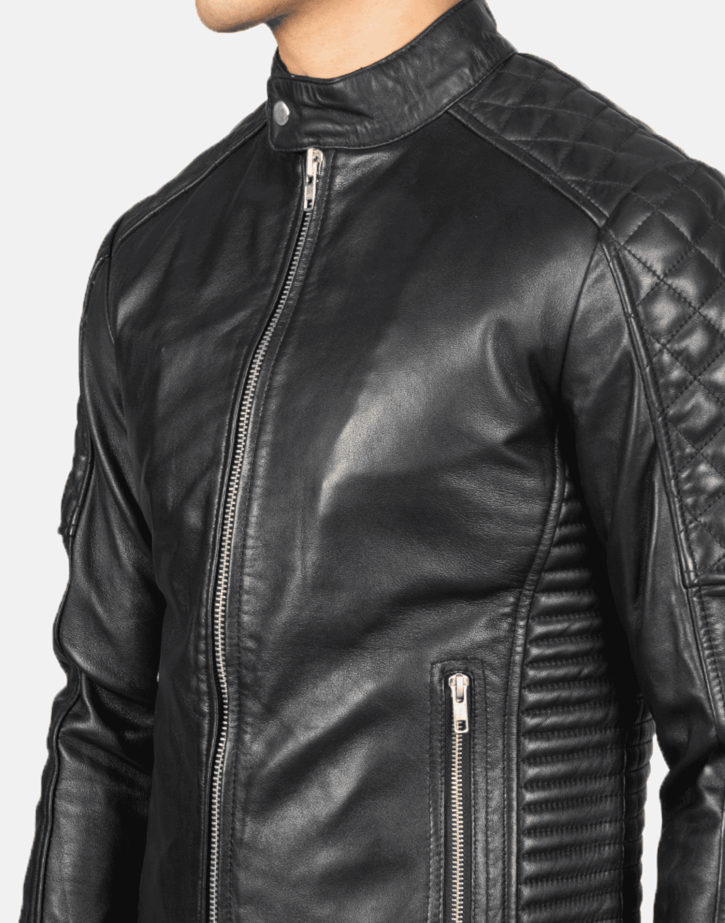 Black Fernando Quilted Biker Leather Jacket image 2