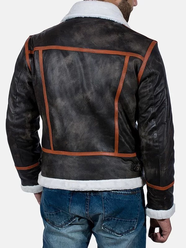 Distressed Brown Shearling Leather Jacket Mens image 1
