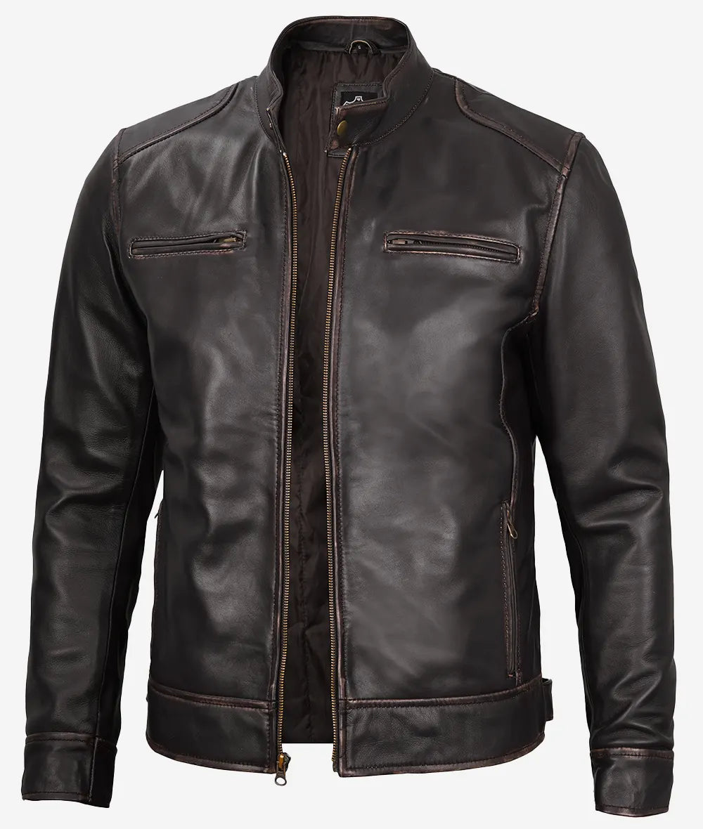 Men's Vintage Brown Real Leather Cafe Racer Jacket image 0