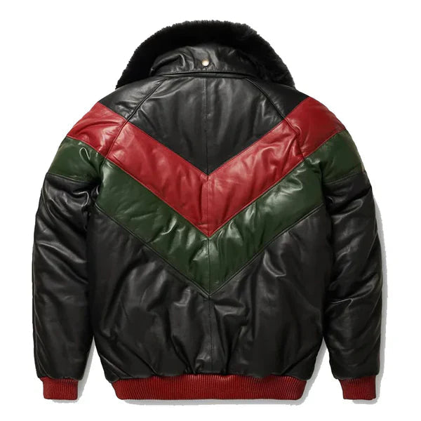 Men's V-Bomber Multicolor Faux Shearling Leather Jacket image 1