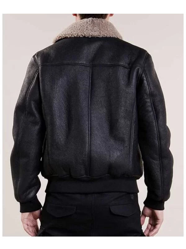 Mens Black Aviator Bomber Leather Jacket image 1