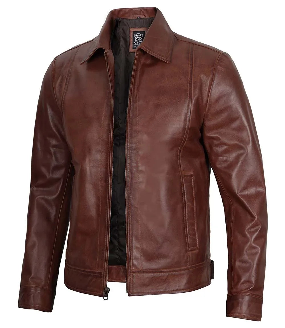 Men's Harrington Brown Leather Jacket image 0