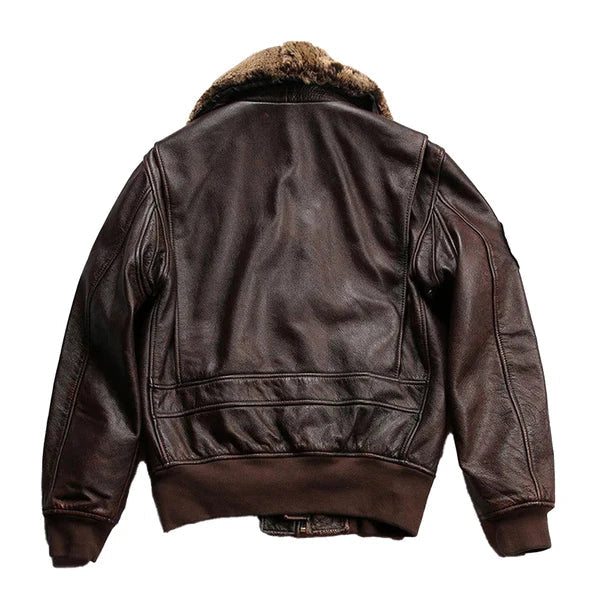 Men's Aviator Vintage Collar Faux Shearling Leather Jacket image 1