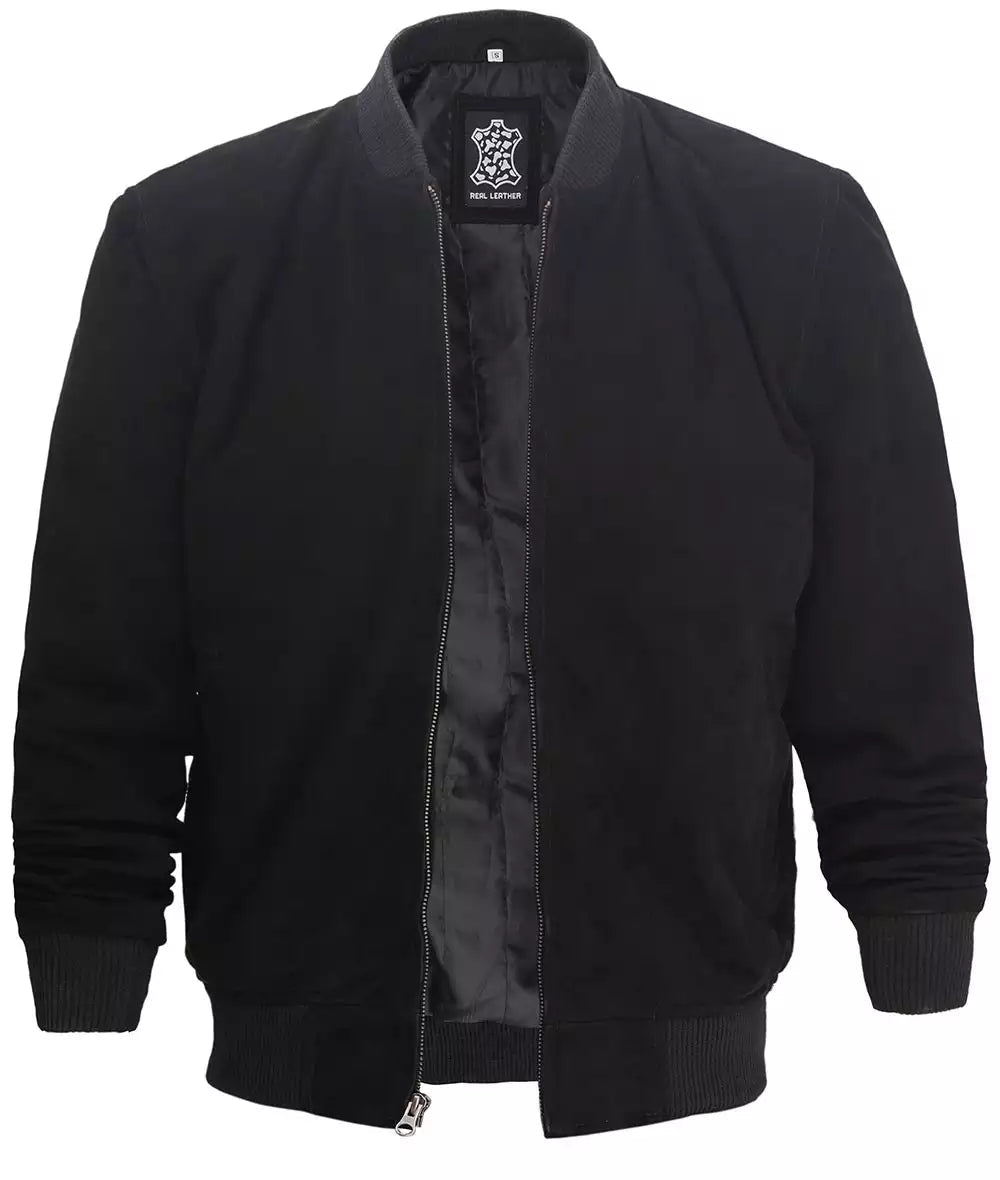 Premium Black Suede Bomber Jacket for Men image 1