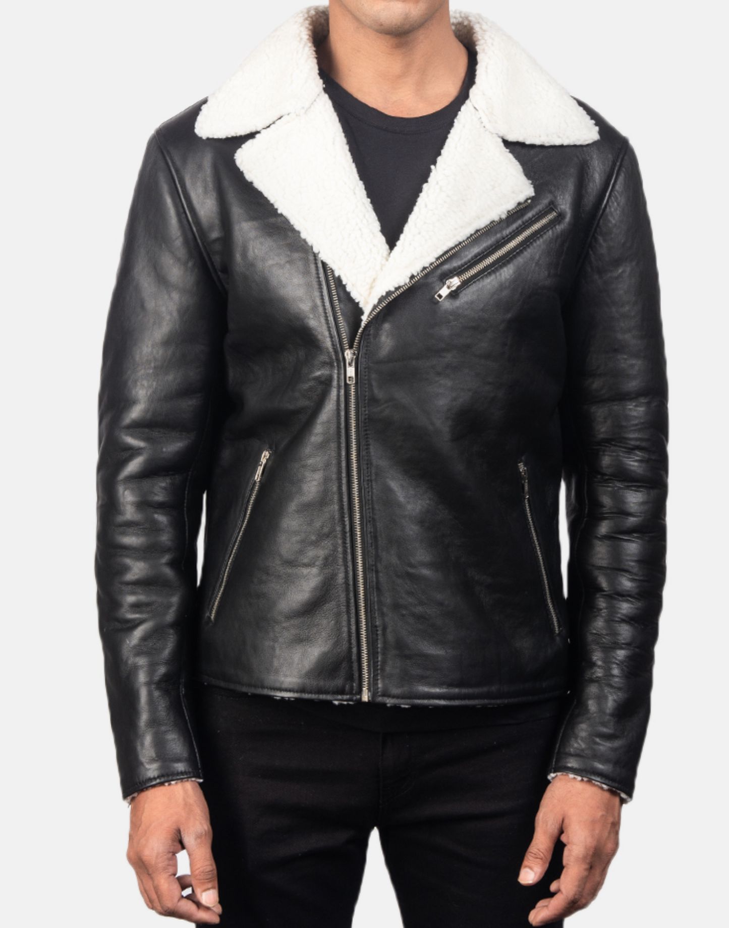 Alberto White Shearling Black Leather Jacket image 3