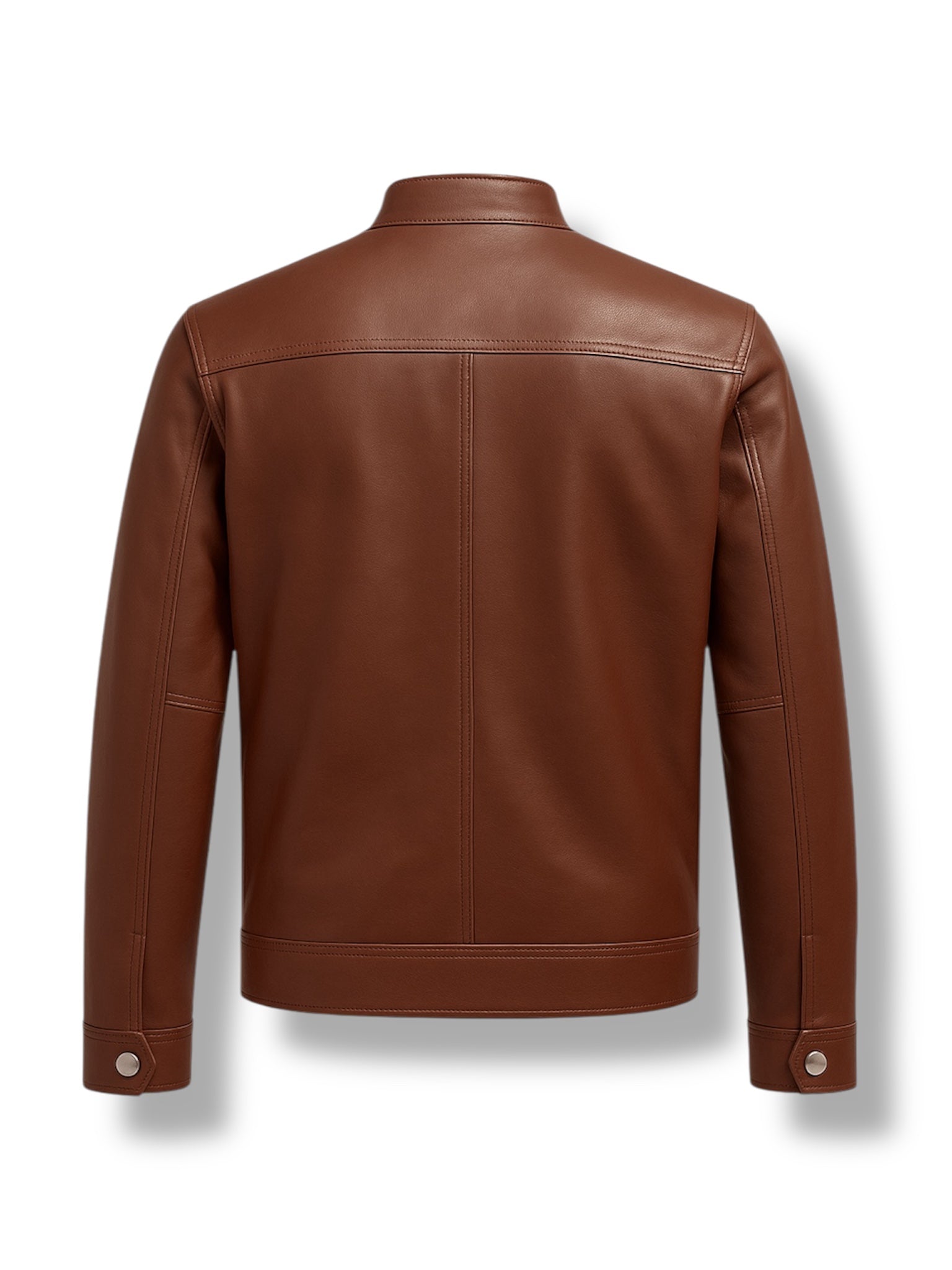 back view of Brown leather jacket on a white background