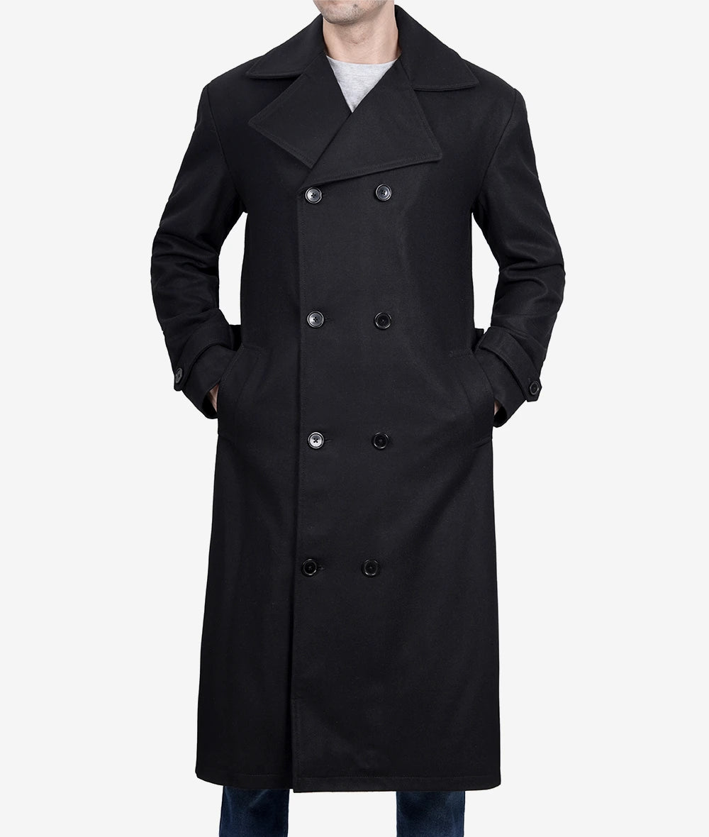 Kenney Men's Black Double Breasted Wool Coat image 1