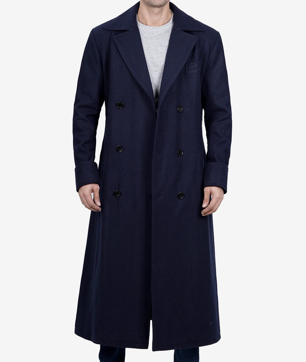 Men's Double Breasted Dark Blue Wool Coat image 1