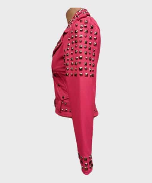 Womens Pink Biker Golden Studded Jacket image 1