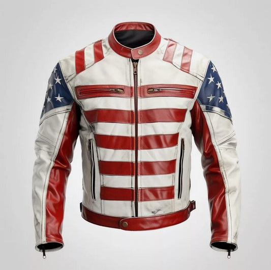 USA Mens Leather American Flag Jacket Classic image 0