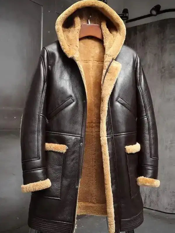 Mens RAF Shearling Fur Sheepskin Leather Coat image 1