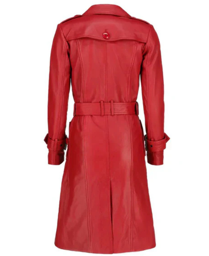 Women's Red Double-Breasted Leather Coat image 1