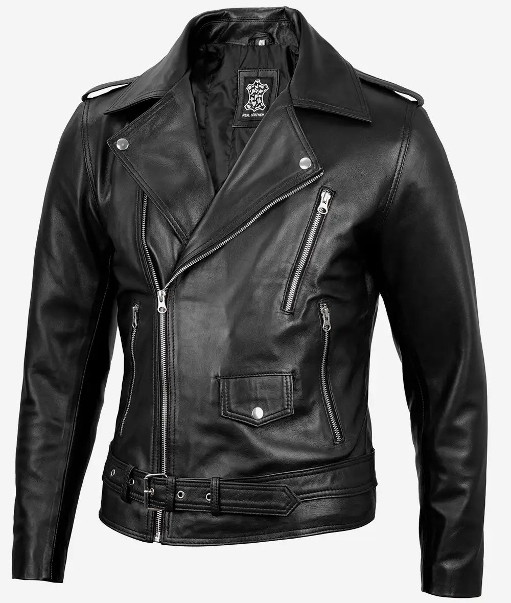 Men's Black Asymmetrical Moto Leather Jacket image 1