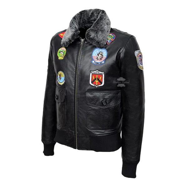 Men's A-1 Flight Faux Shearling Black Bomber Jacket image 1