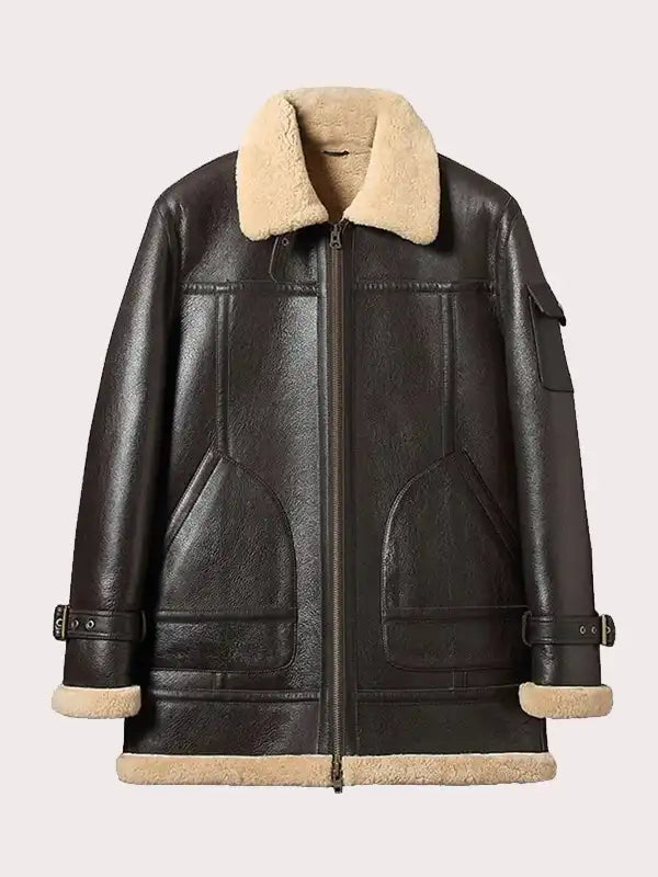 Mens Brown Sheepskin Shearling Long Jacket image 1