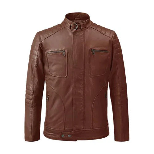 Men's Tan Rebellion Biker Leather Jacket image 0