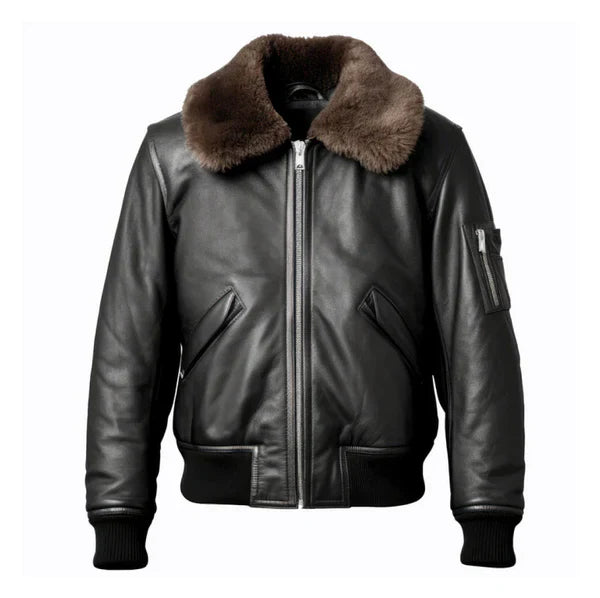 Men's B3 Aviation Lapel Black Faux Shearling Leather Jacket image 0