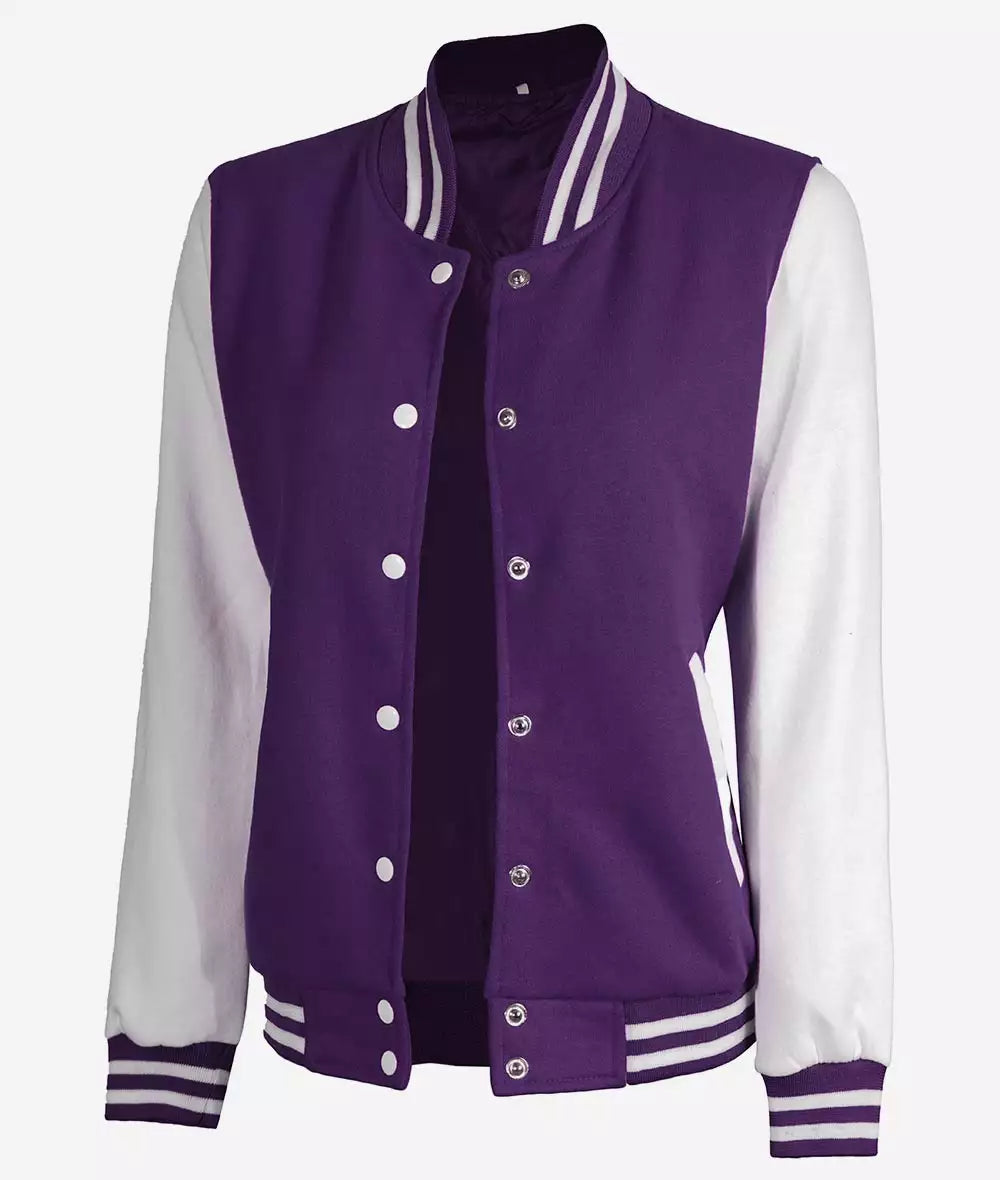 Women's Purple and White Varsity Jacket - Baseball Style image 1