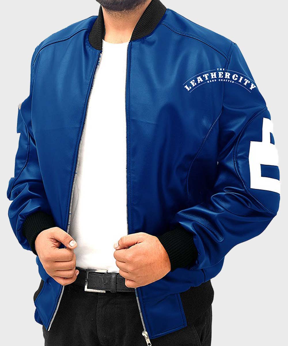 8 Ball Blue Leather Bomber Jacket image 1