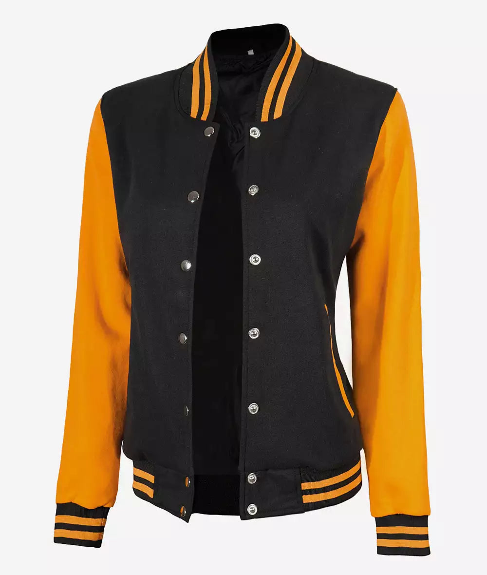 Women's Black and Yellow Letterman Jacket - Baseball Style image 1