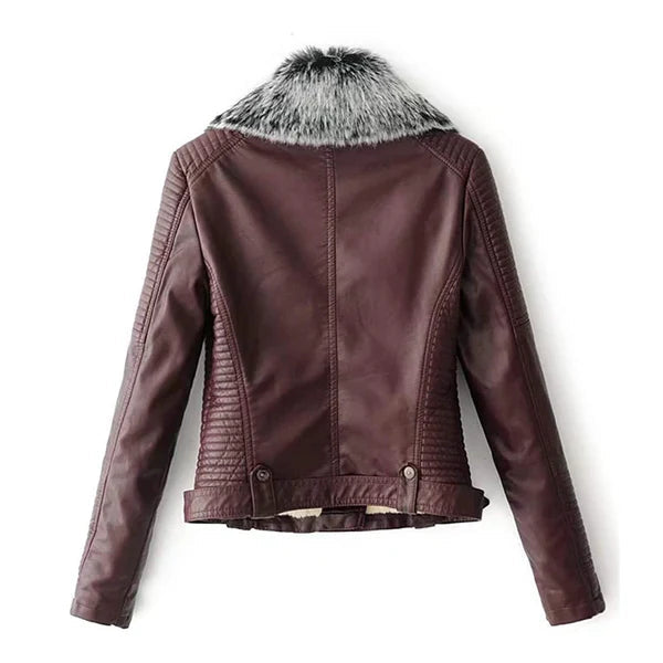 Women's Shearling Faux Fur Quilted Leather Jacket image 1