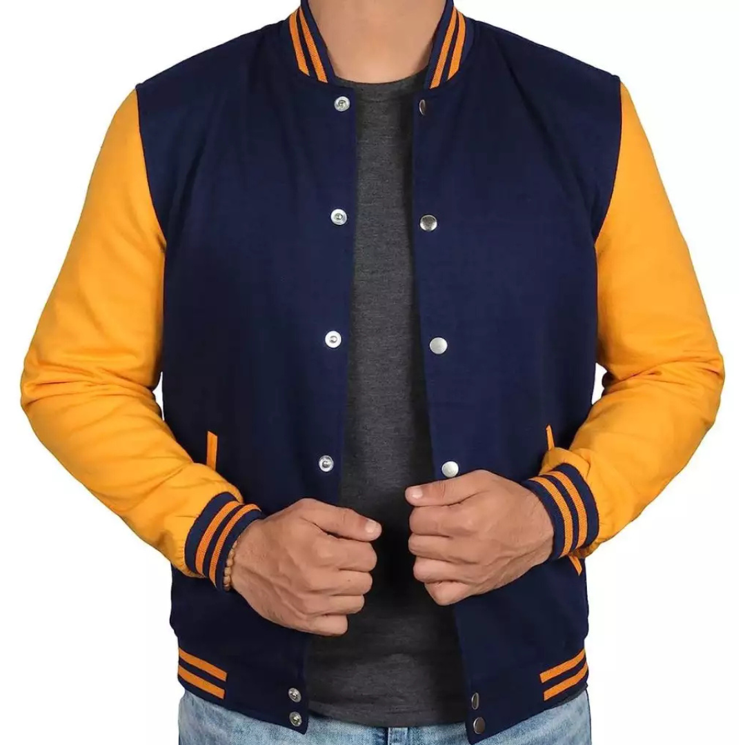 Men's Blue and Yellow Baseball Style Varsity Jacket - Letterman Bomber Jacket image 0