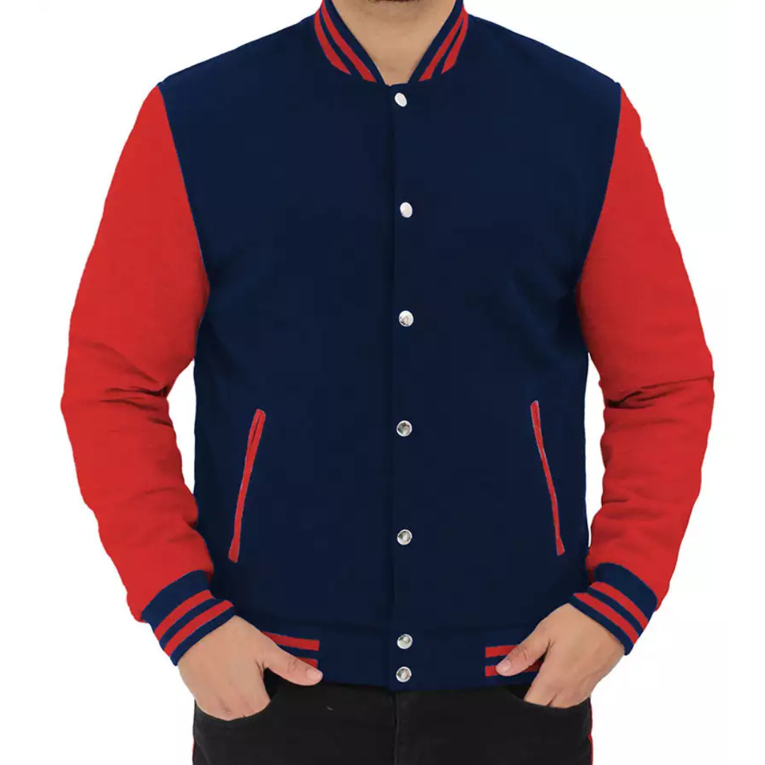 Men's Red and Navy Blue Varsity Jacket - Baseball-Style Jacket image 1