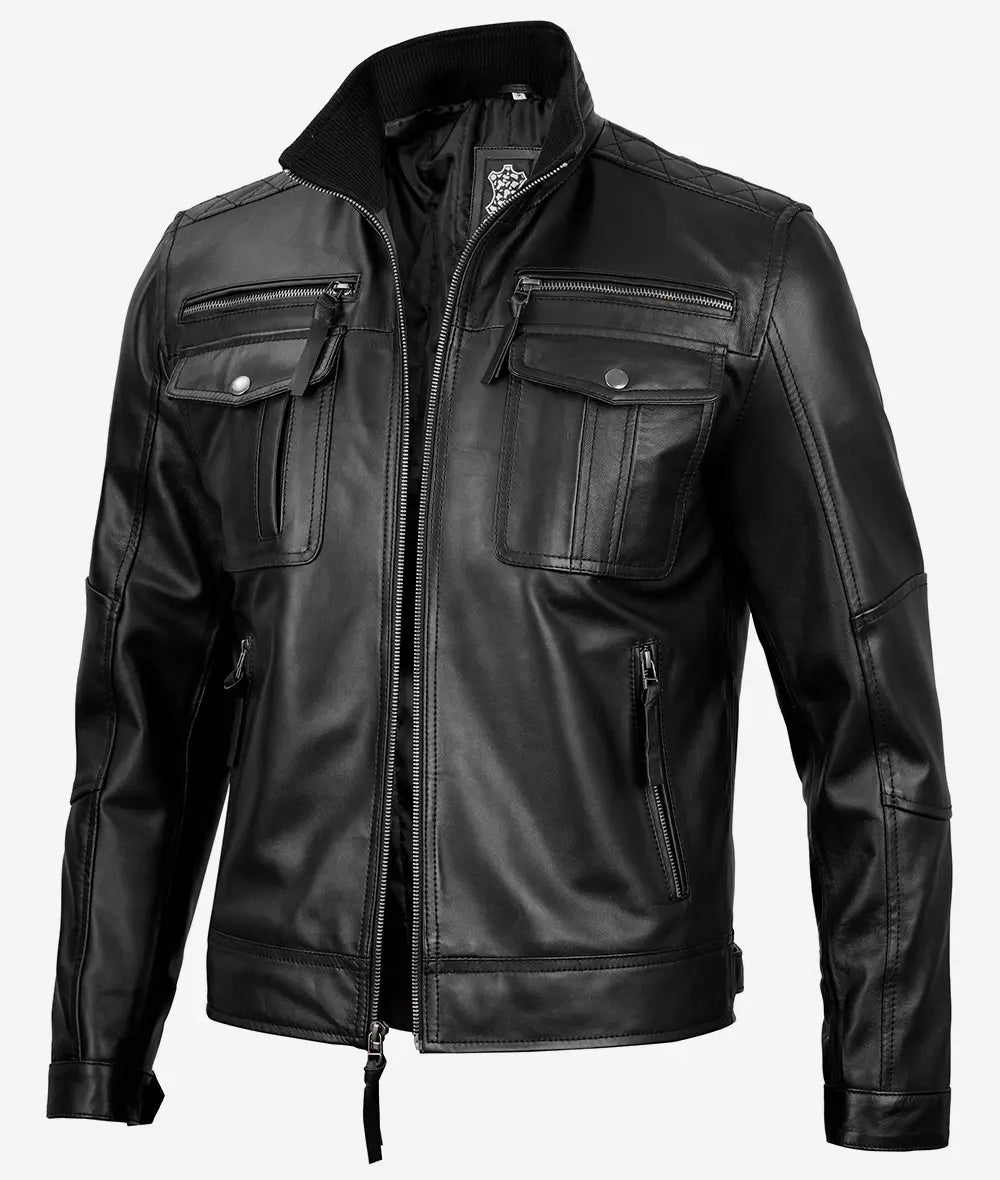 Men's Black Top Notch Cafe Racer Leather Jacket image 0