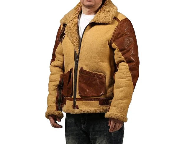 Men's B3 Retro Casual Faux Shearling Bomber Leather Jacket image 1