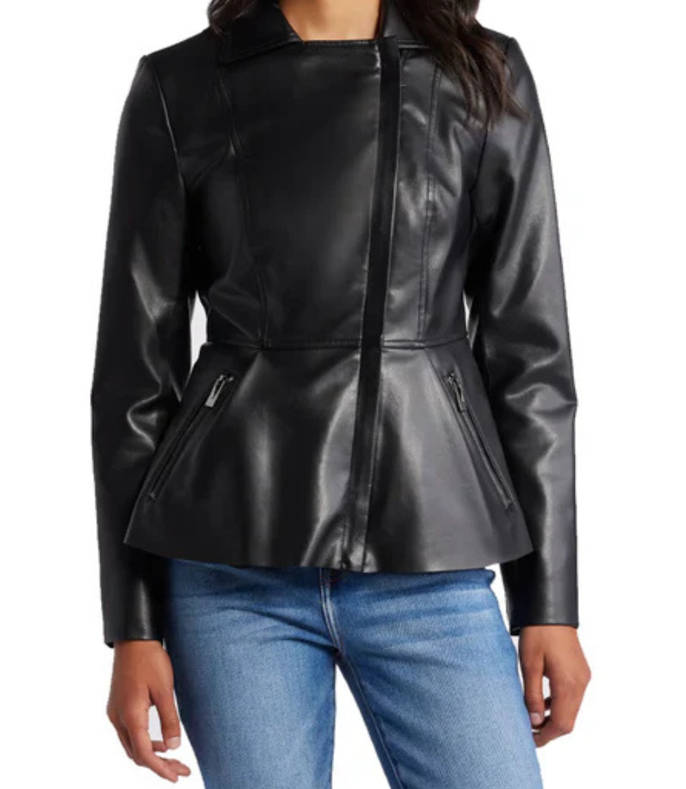 Women's Black Peplum Moto Leather Jacket image 1
