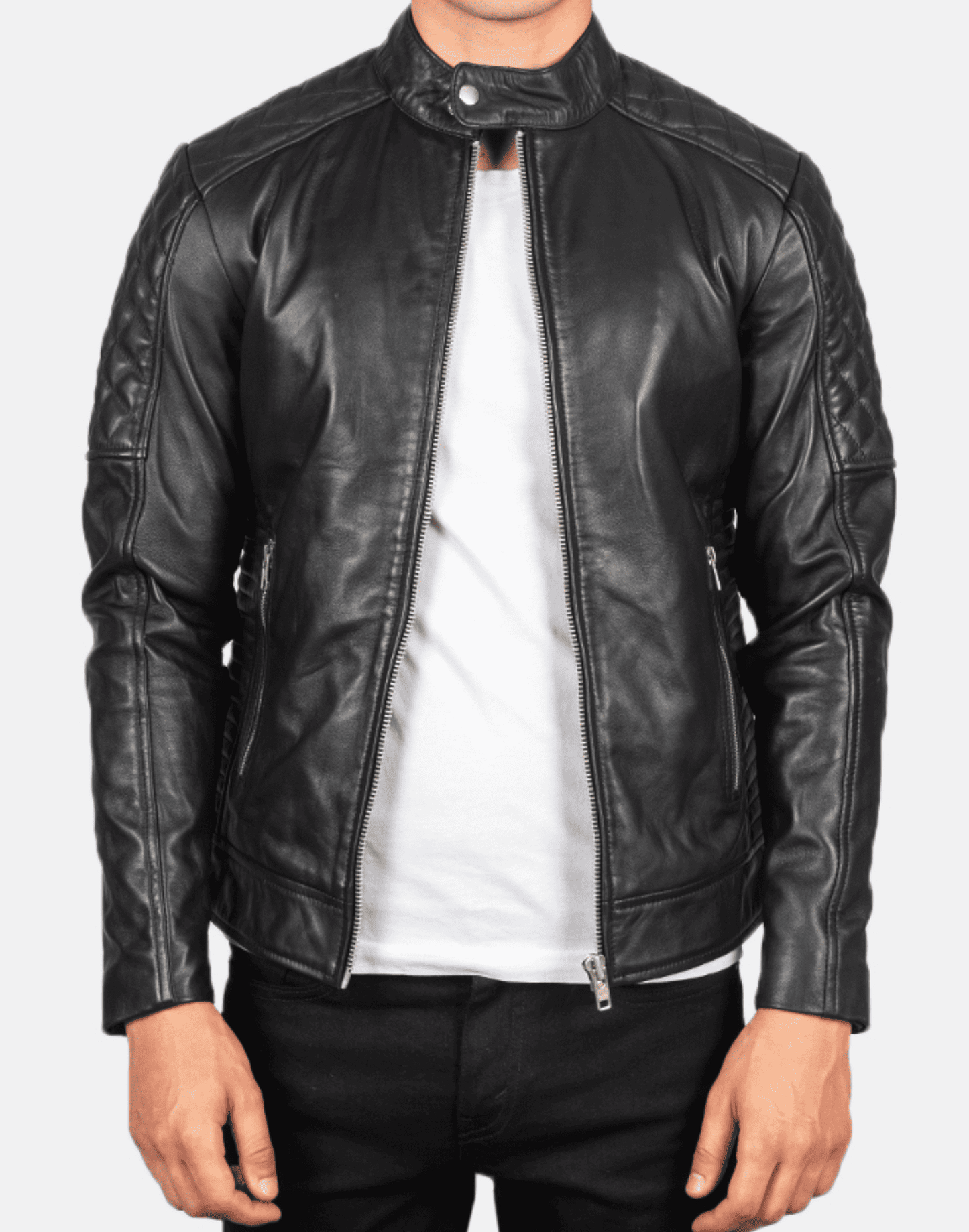 Black Fernando Quilted Biker Leather Jacket image 0
