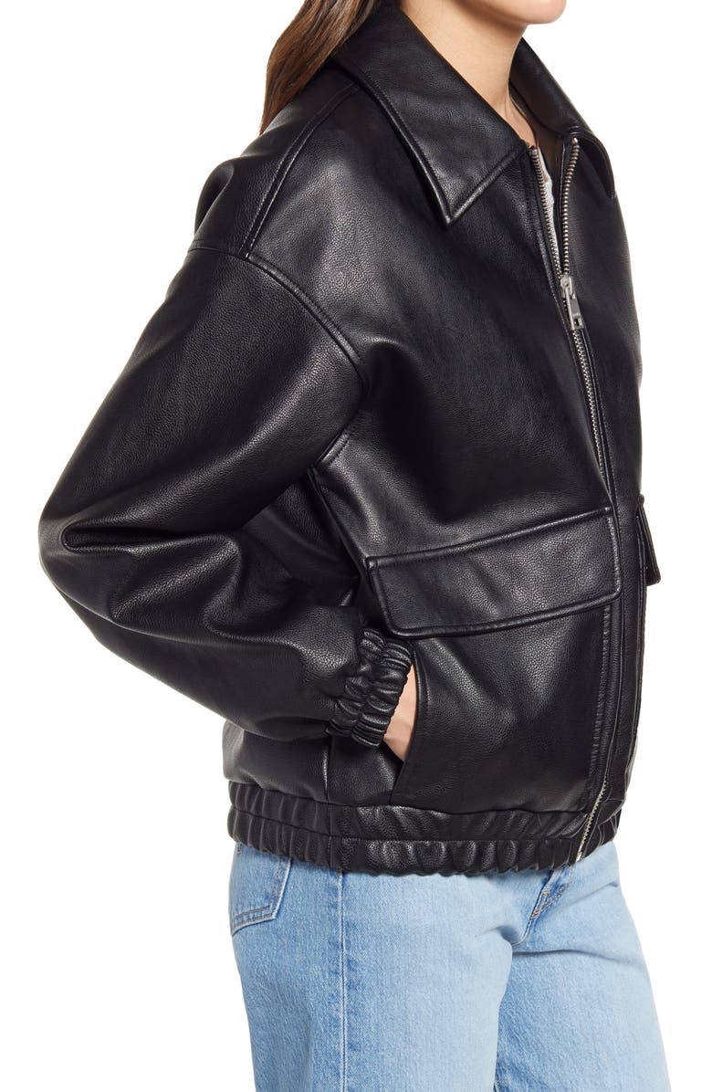 Black Bomber And Biker Leather Jacket Women image 2