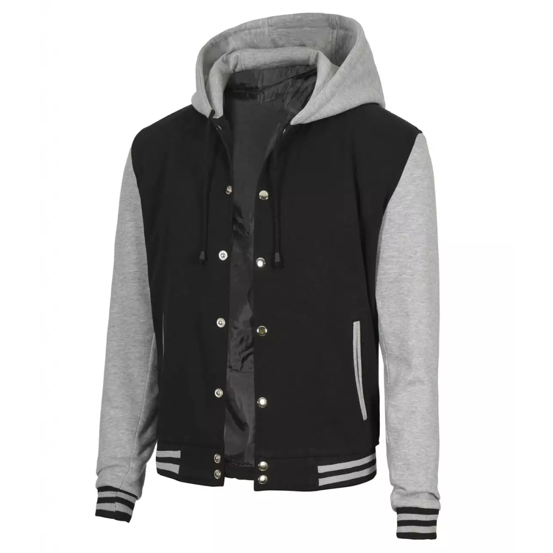 Men's Black And Grey Varsity Jacket With Hood image 0