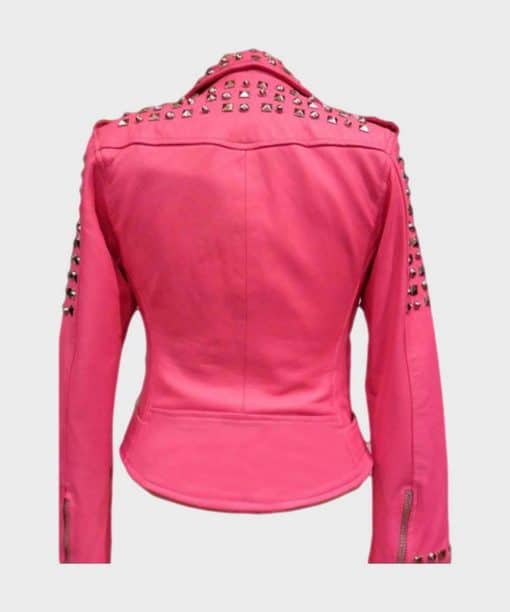 Womens Pink Biker Golden Studded Jacket image 2