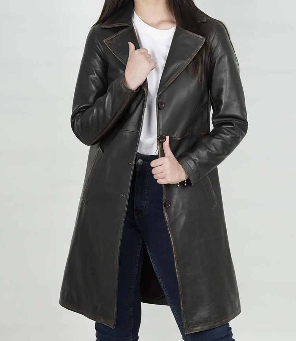 Women's Dark Brown 3/4 Length Leather Coat image 0