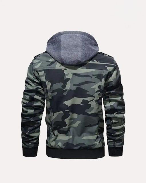 HOOD CREW Mens PU Faux Leather Motorcycle Bomber Jacket With a Removable Hood image 1