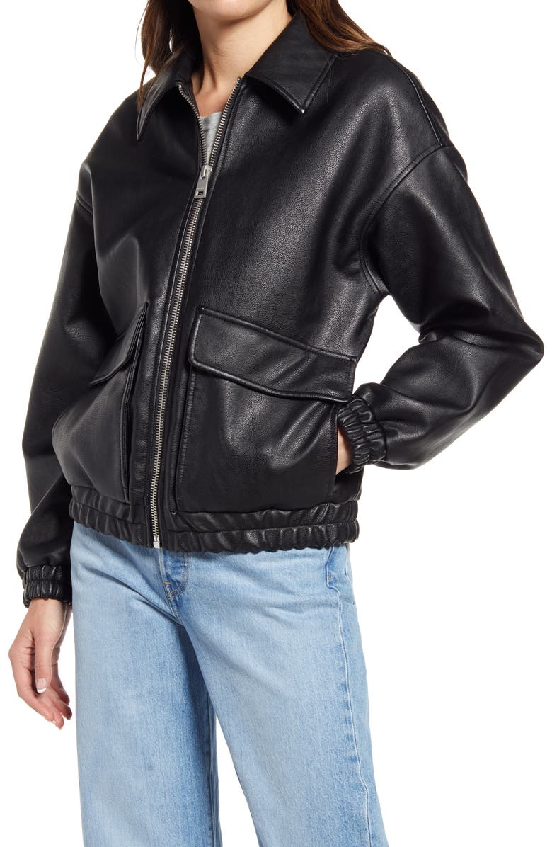 Black Bomber And Biker Leather Jacket Women image 3