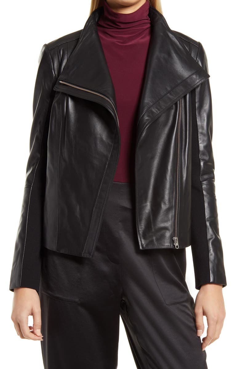 Black Lapel Collar Leather Jacket Women image 0